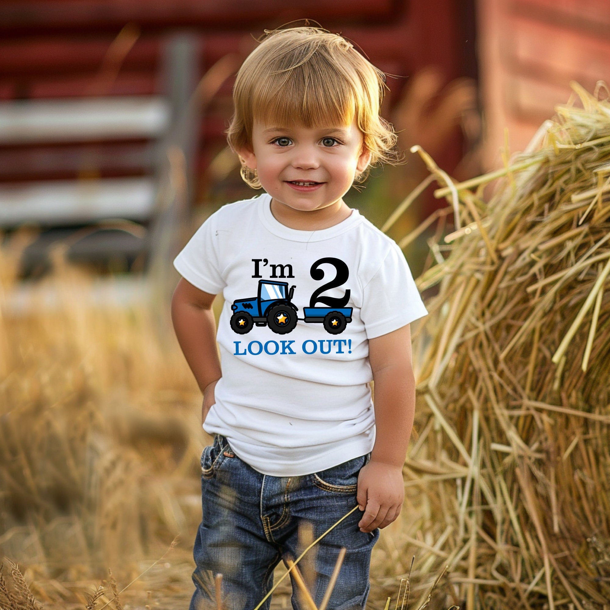 Boys Im two or any age Farm Blue Tractor birthday t shirt